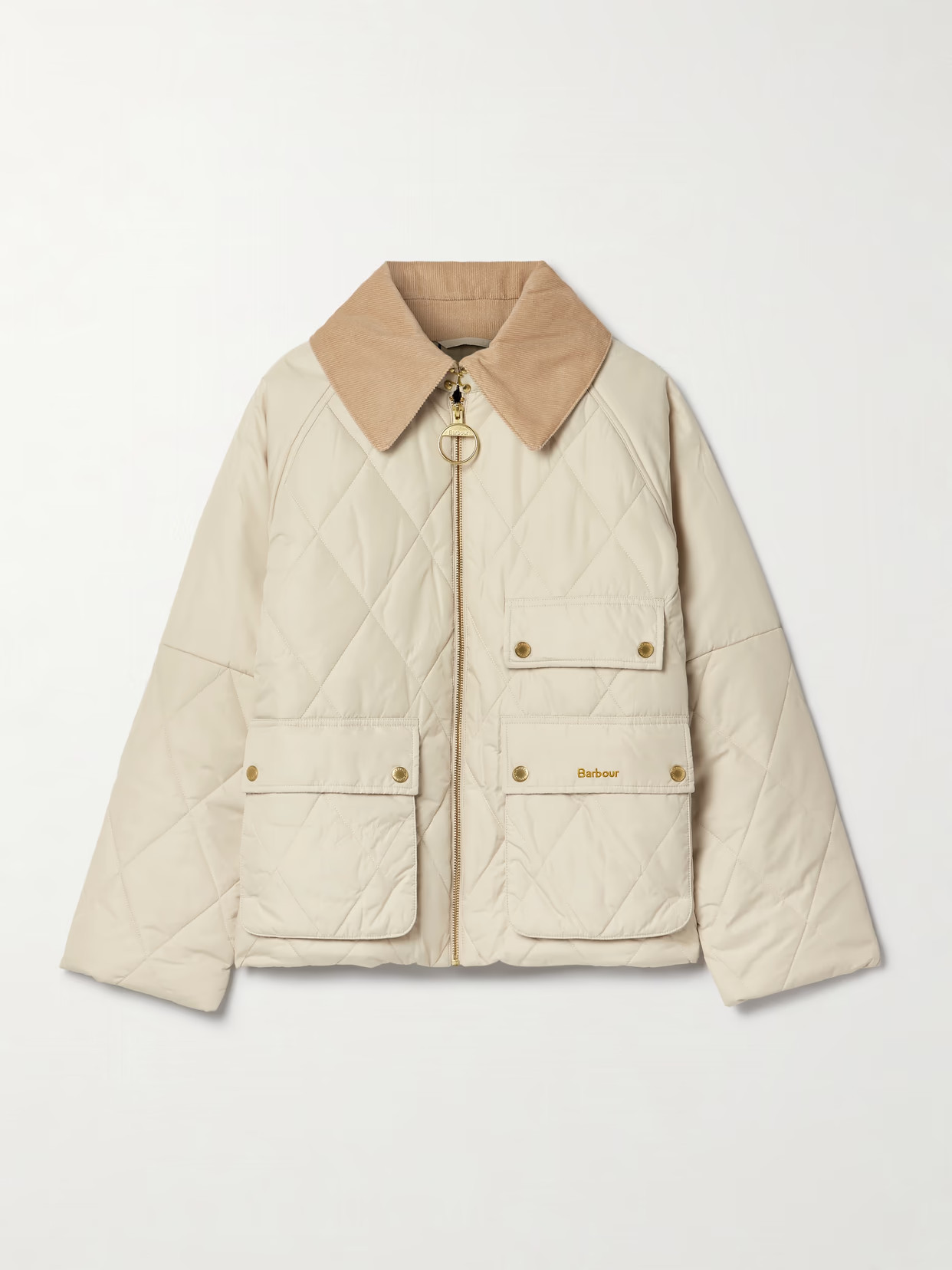 Barbour - Milby Cotton-corduroy Trimmed Quilted Recycled-shell Jacket - Cream | NET-A-PORTER (US)