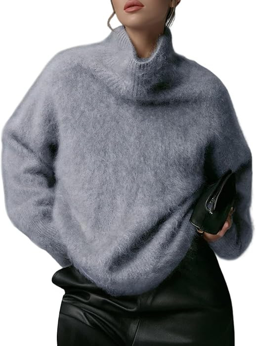 Wyeysyt Womens Turtleneck Sweater Oversized Fuzzy Knit Sweaters Pullover | Amazon (US)