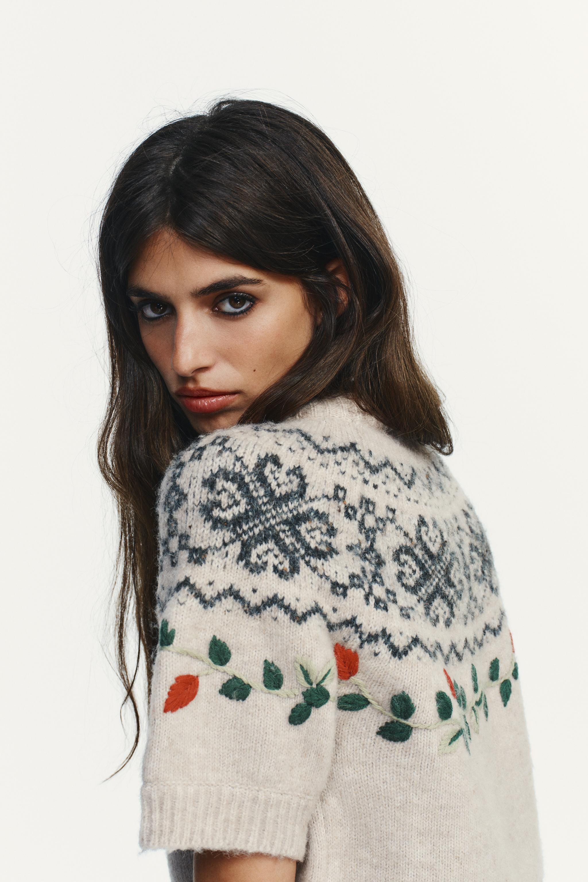 SHORT SLEEVE JACQUARD EMBROIDERED JUMPER | Zara UK