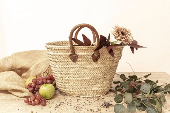 straw bag Handmade with leather handles - ref 2 MEDIUM Market Basket | Etsy (US)
