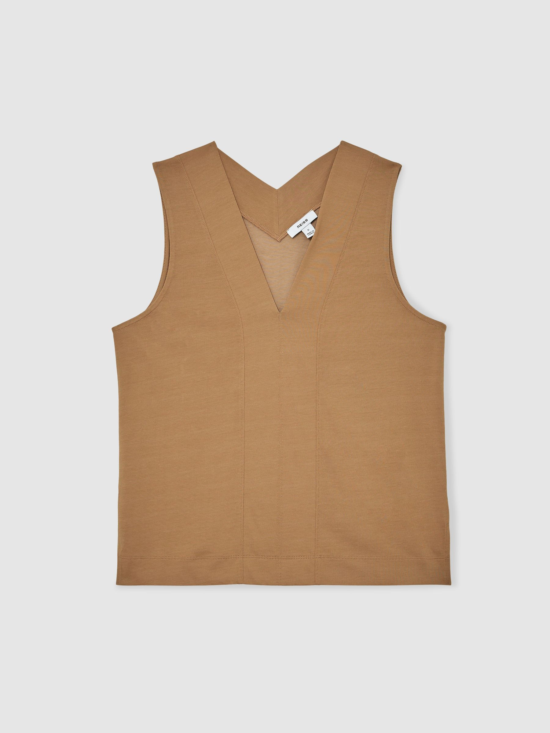V-Neck Shell Top in Camel | Reiss US