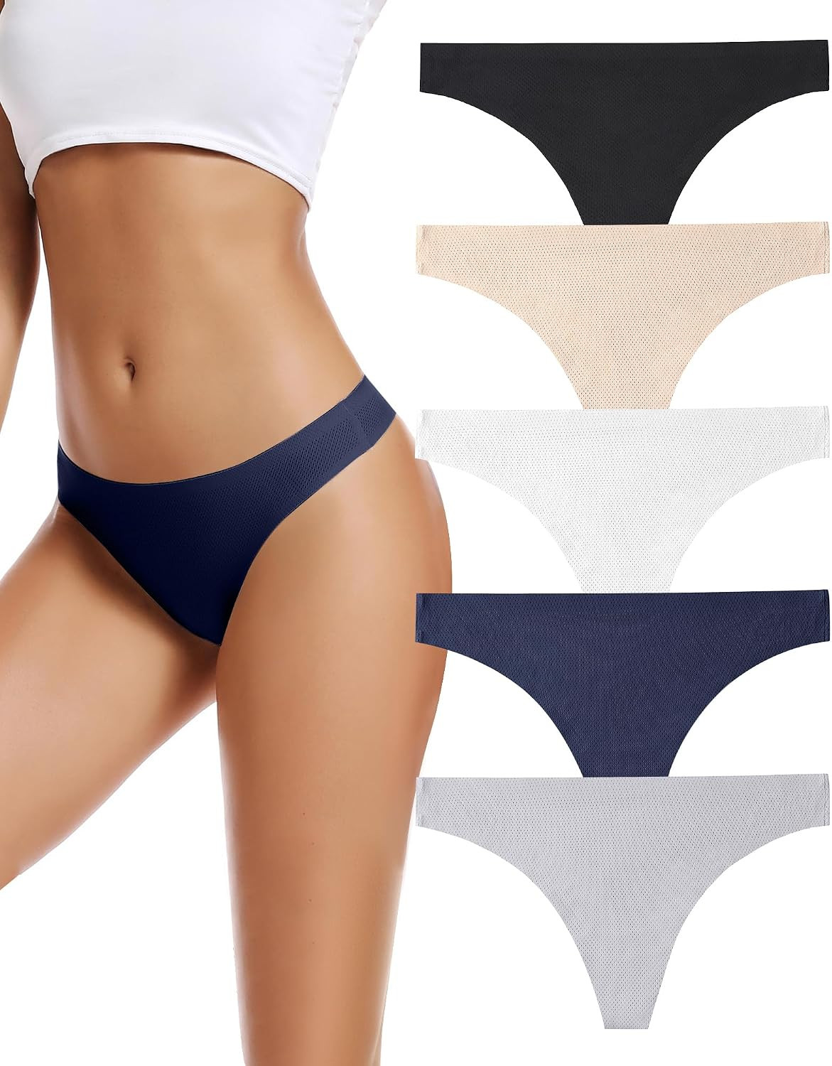 voenxe Seamless Women Underwear Thongs,No Show Ladies Workout Thong,5 Pack | Amazon (US)