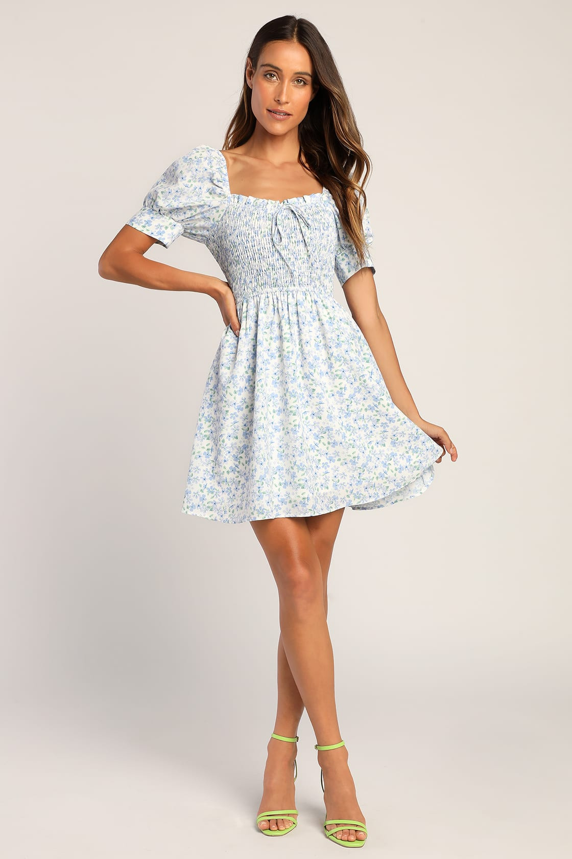 Romantic Reverie White Floral Puff Sleeve Smocked Mini Dress | Lulus (US)