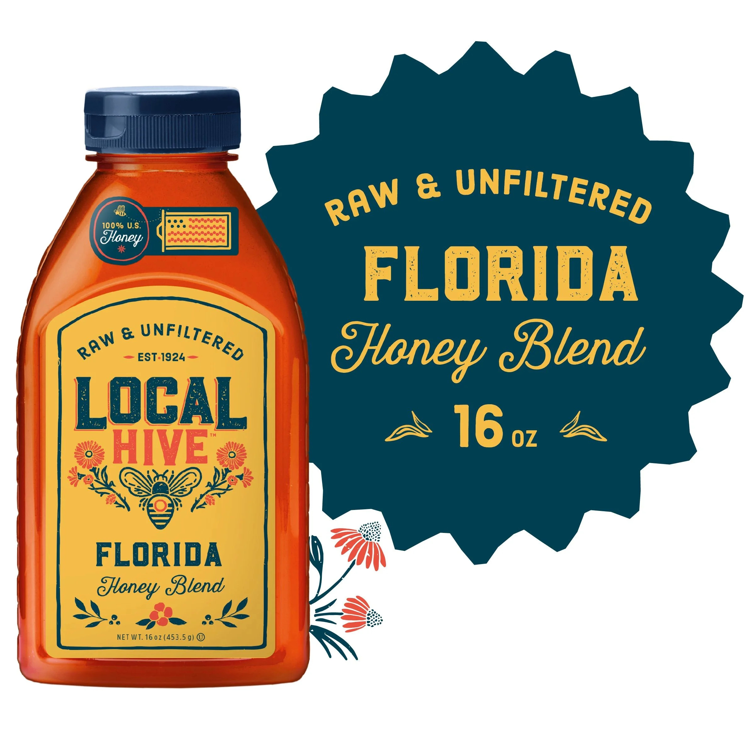 Local Hive, Raw & Unfiltered, 100% U.S. Florida Honey Blend, 16 oz Bottle | Walmart (US)