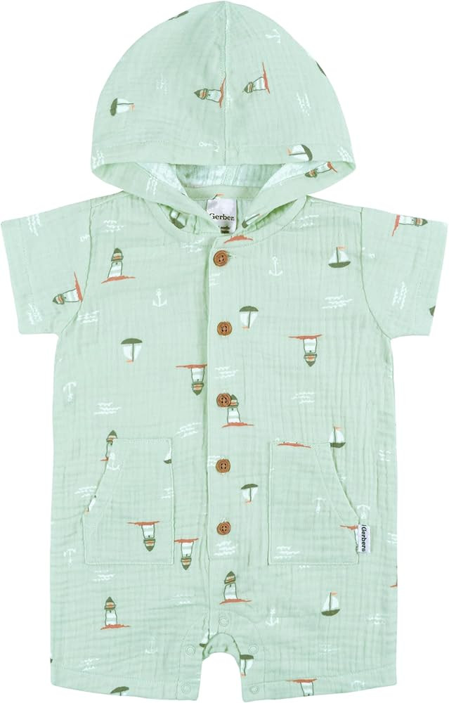 Gerber baby-boys Hooded Cotton Romper | Amazon (US)
