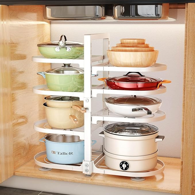 PXRACK Pots and Pans Organizer for Cabinet, 8 Tier Adjustable Cabinet Pan Organizer Rack Heavy Du... | Amazon (US)