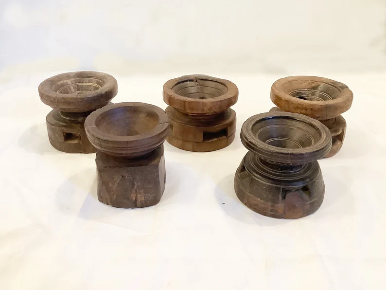 Vintage Juicer Pillar Candle Holders, Small Reclaimed Wood Candle Stick | Etsy (US)