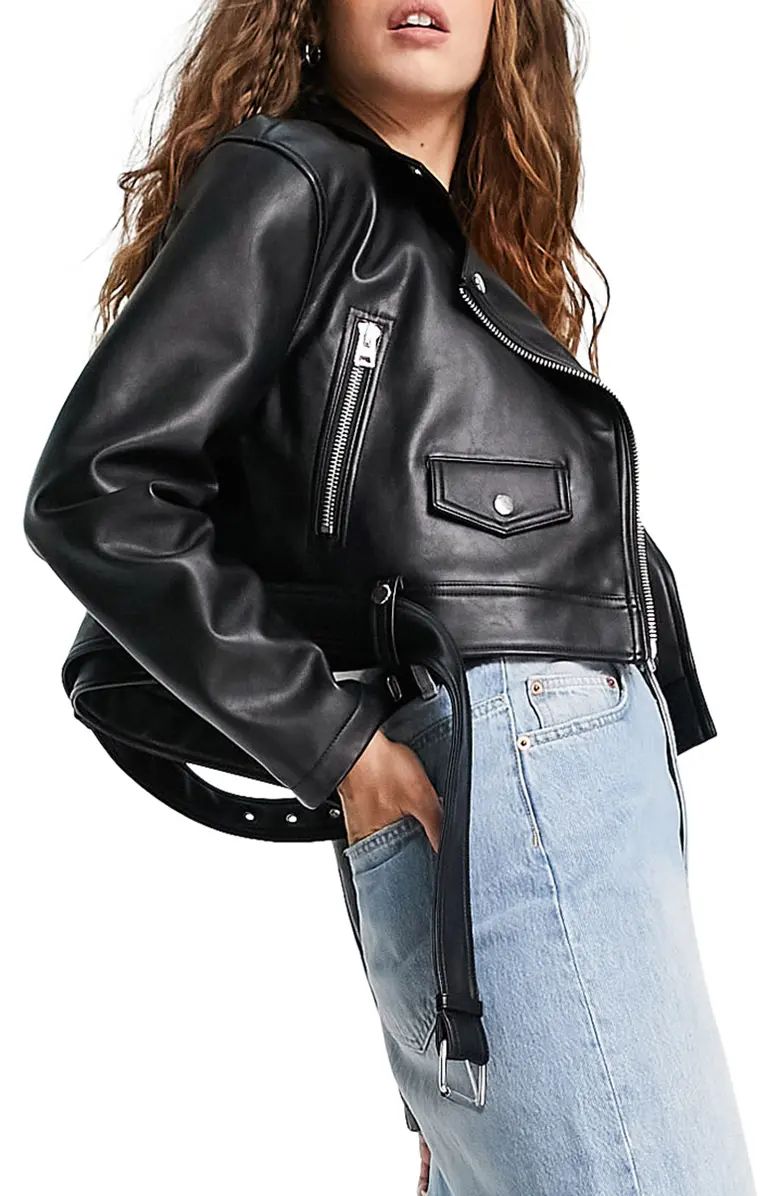 You'll love the biker-inspired edge of a heavy faux-leather jacket that features a dramatically n... | Nordstrom