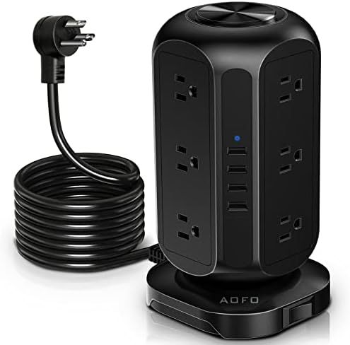 Power Strip Tower AOFO Surge Protector 12 AC Outlets with 4 USB Ports Charging Station with Overl... | Amazon (US)