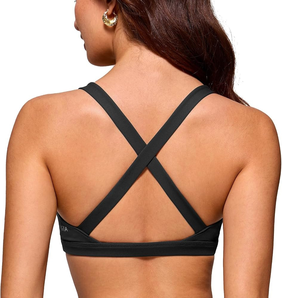 INGIA Women's Square Neck Sports Bra Strappy Criss Cross Wide Straps Workout Padded Cami Yoga Bra... | Amazon (US)
