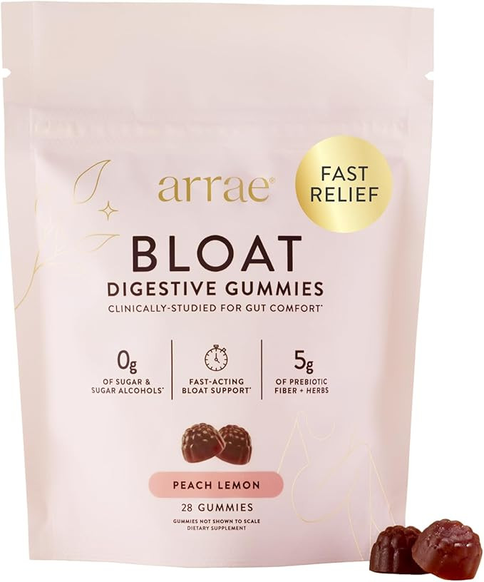 Arrae Bloat Gummies - Sugar-Free Debloat Gummies - Prebiotic Fiber - Peach Lemon Flavor - 60 Coun... | Amazon (US)