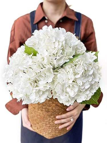 JINWOE White Hydrangea Artificial Flowers, 3Pcs Large 21” Royal Real Touch Latex Silk Flowers Faux Hydrangea, Lifelike Fake Flower for Spring Wedding Bouquet Table Centerpieces Indoor Home | Amazon (US)