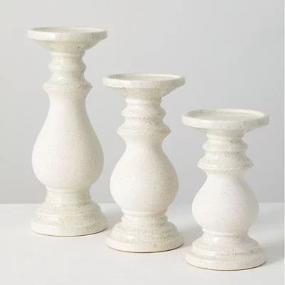 White Speckled Ceramic Candle Holders, Set of 3 | Kirkland's Home