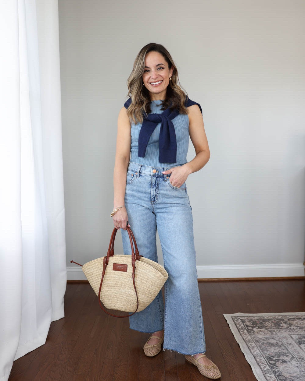 A few ways to wrap a sweater around you to elevate your outfits! Casual and dressy ideas for petites!

Outfit 1:
Light wash jeans (J.Crew Factory): 24 classic - 26.5” inseam 
Navy cardigan (Old Navy): petite xs 
Blue tank top (Quince): xs 
Straw bag (Sezane)
Flats: true to size 

Outfit 2:
Joggers (Athleta): petite xxs - 25.5” inseam
White t-shirt (Quince): xs 
Sweatshirt (Athleta): xxs
On sneakers: true to size 

Outfit 3:
Navy skirt (Aritzia): xs 
Green top (BR Factory): xxs 
Navy Cardigan (Quince): xs 
Pointed toe heels (Sam Edelman): true to size 

My measurements for reference: I’m 4’10” and 105lbs. My bust, waist, and hip measurement is 32”, 24”, and 36”.

#LTKSaleAlert #LTKSeasonal #LTKPetite