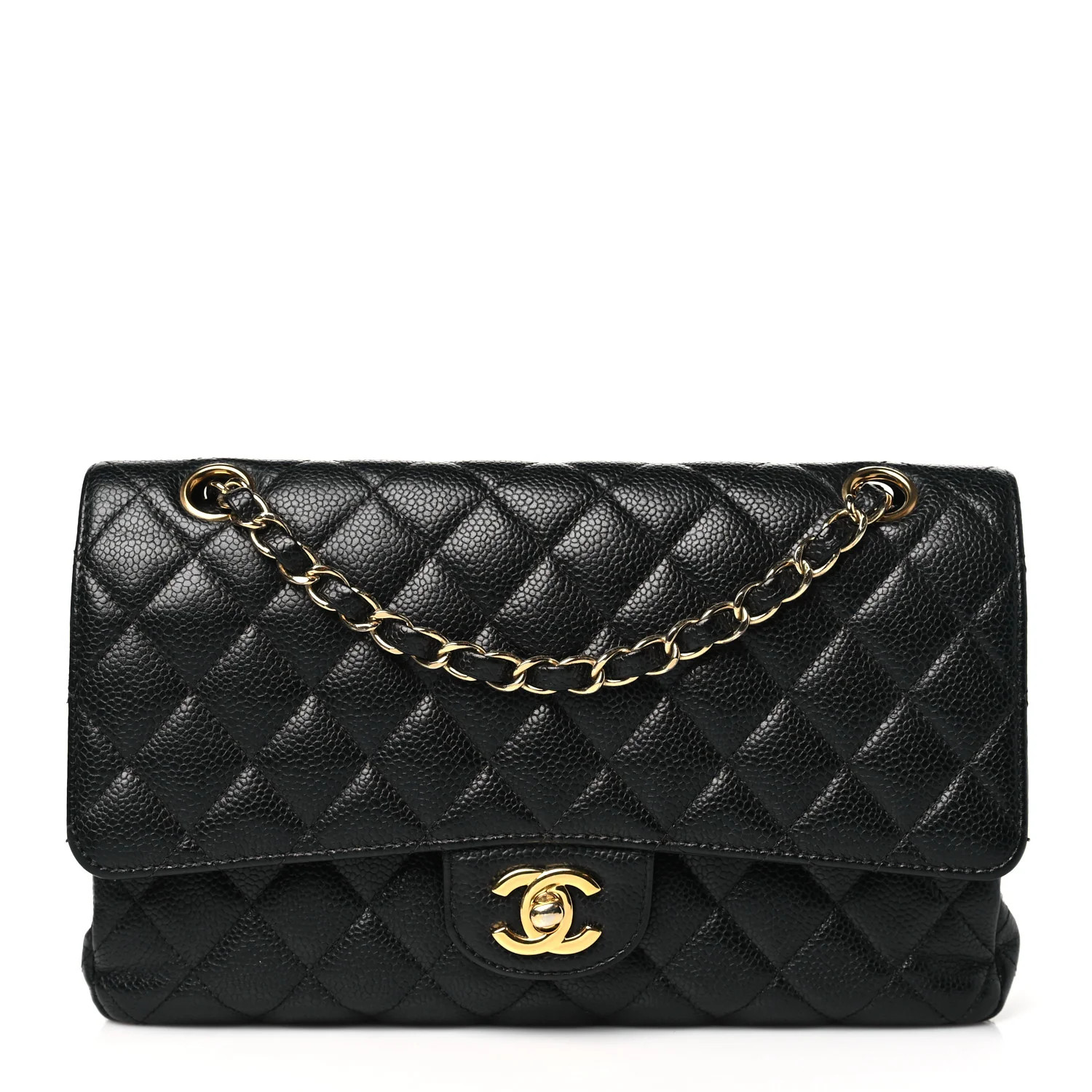 Caviar Quilted Medium Double Flap Black | FASHIONPHILE (US)