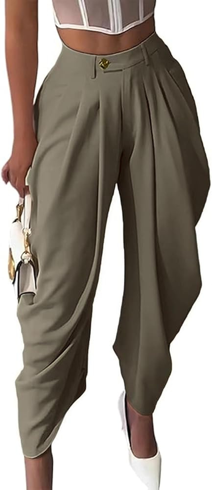 Women's High Waisted Ruched Barrel Pant Baggy Wide Leg Business Casual Trousers Palazzo Harem Pan... | Amazon (US)