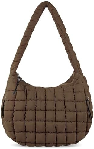 Quilted Puffer Tote Bag for Women - Large Crossbody Bag, Lightweight Nylon Puffy Carryall Hobo Pu... | Amazon (US)