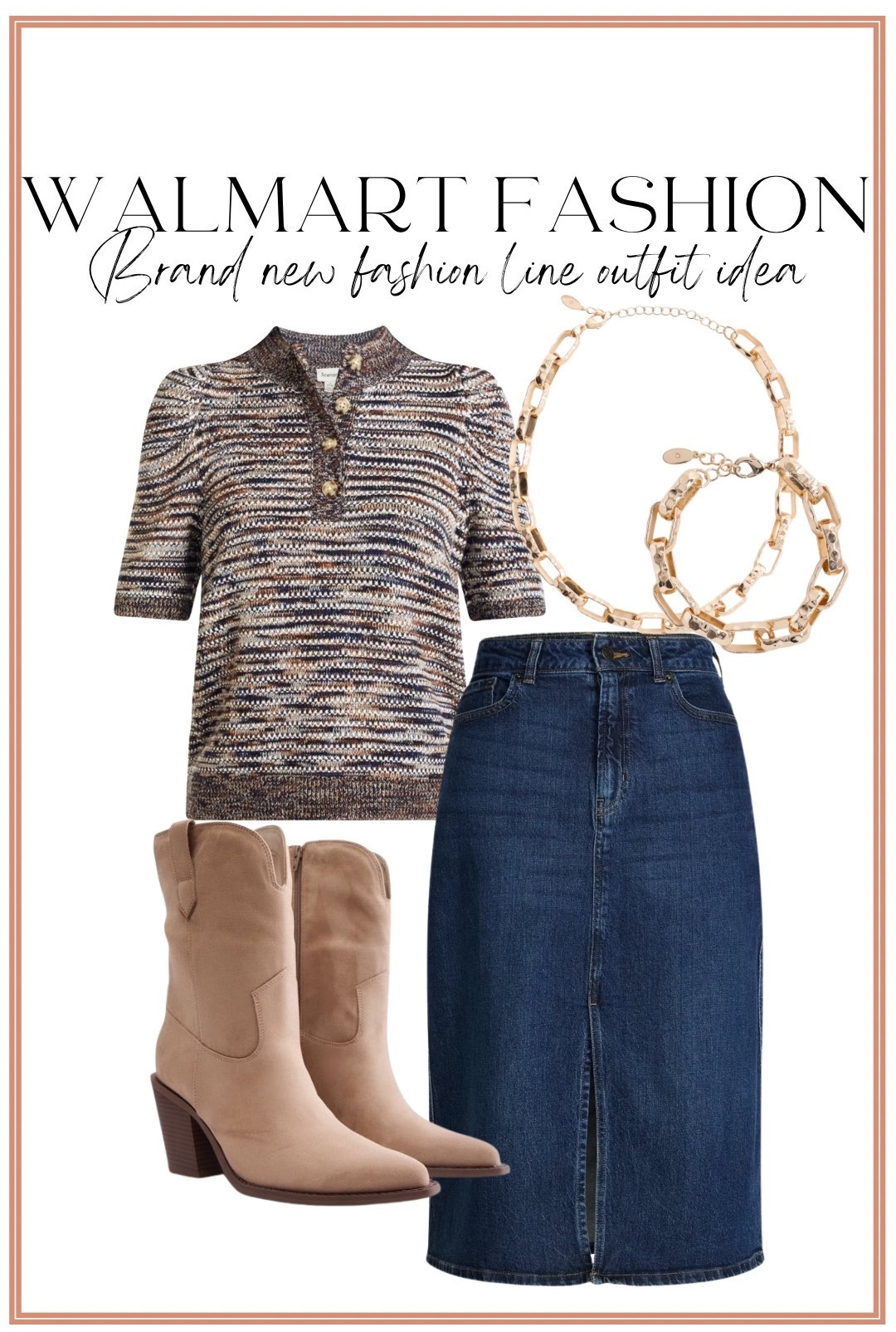 Walmart fashion is seriously showing off with these new arrivals! 😍 This outfit looks SO elevated and is such a cute way to style denim for the season. The textured knit top with the gold button detail looks amazing paired with this dark wash denim midi skirt, neutral western boots + gold jewelry. Such an easy Walmart outfit idea that looks way more expensive than it is!

#WalmartFashion #WalmartFinds #WalmartNewArrivals #WalmartStyle #WalmartOutfit #AffordableFashion #AffordableStyle #DenimSkirt #WesternStyle #OutfitInspo #EverydayStyle #WalmartFashionFinds

#LTKootd #LTKPetite