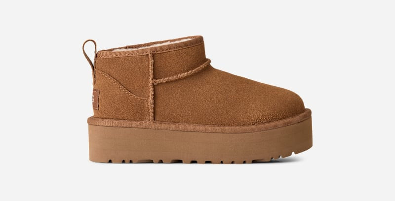 UGG® Kids' Classic Ultra Mini Platform Suede Classic Boots in Chestnut, Size 2K | UGG (US)