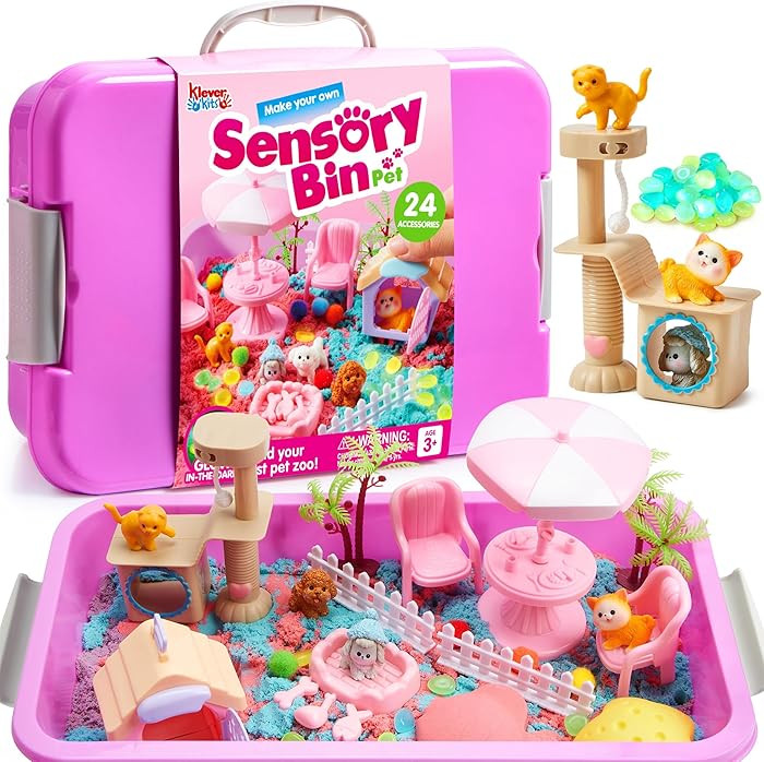 Klever Kits Cute Pet Sensory Bin for Toddlers with Glow in The Dark Stones, Sandbox with Lid Dual... | Amazon (CA)