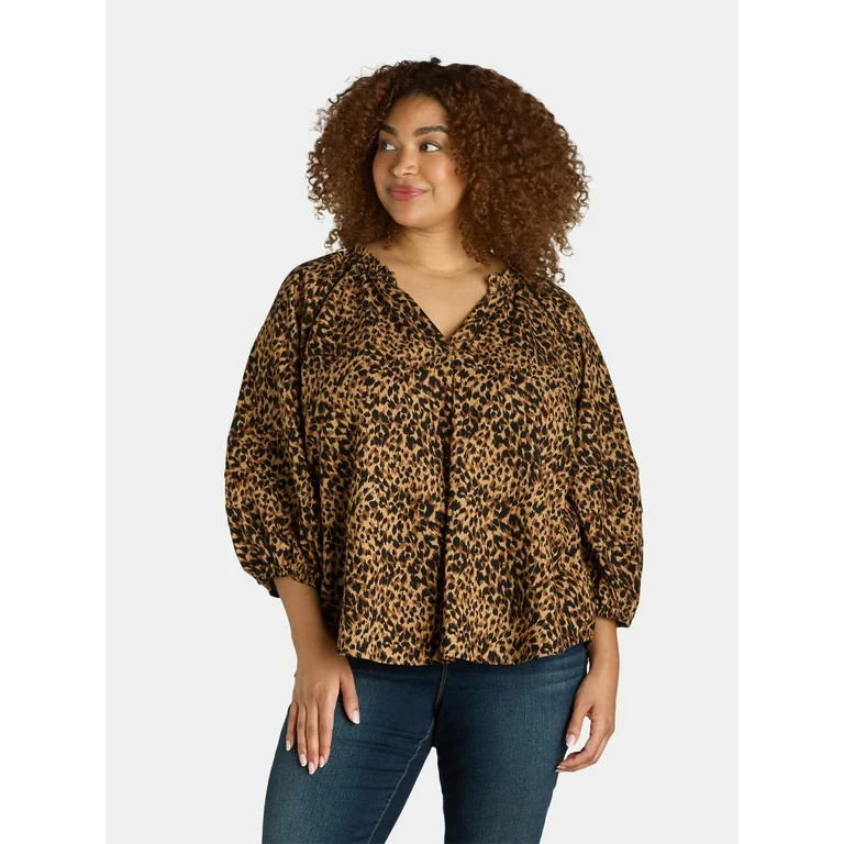 Terra & Sky Women's Plus Size Crochet Balloon Sleeve Top | Walmart (US)