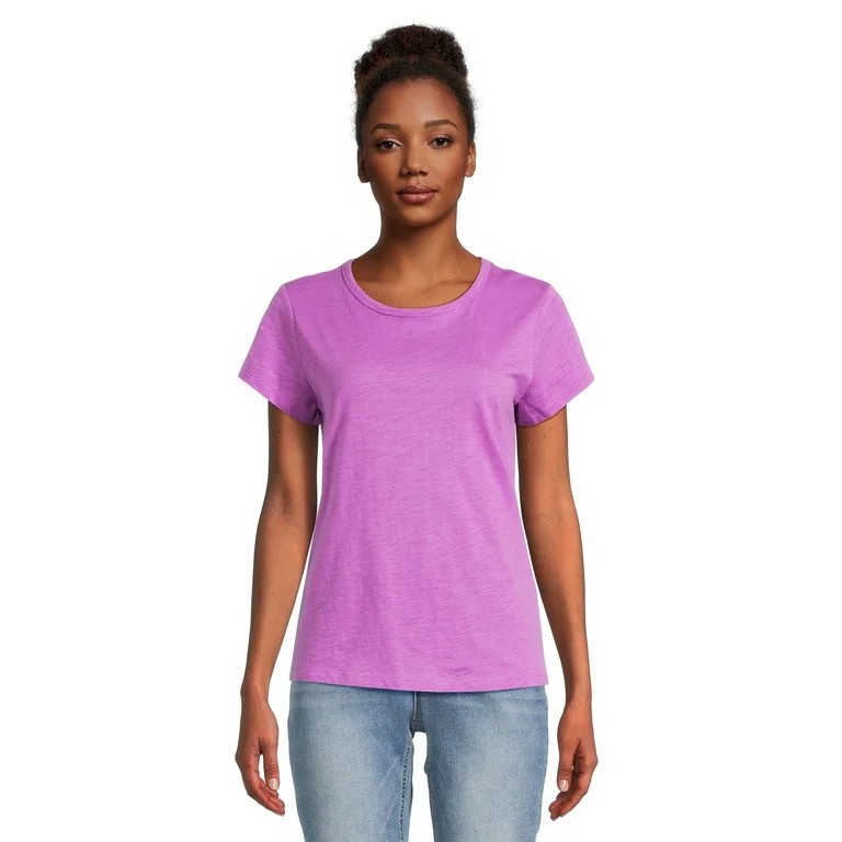 Time and Tru Women's Slub Texture Tee with Short Sleeves, Sizes S-XXXL | Walmart (US)