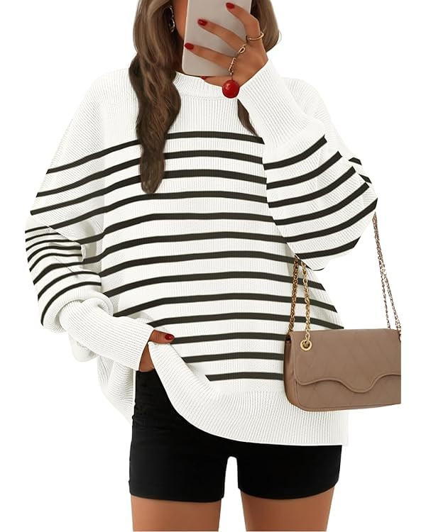 EFAN Women's Oversized Sweaters 2025 Fall Crewneck Batwing Sleeve Pullover Sweaters | Amazon (US)