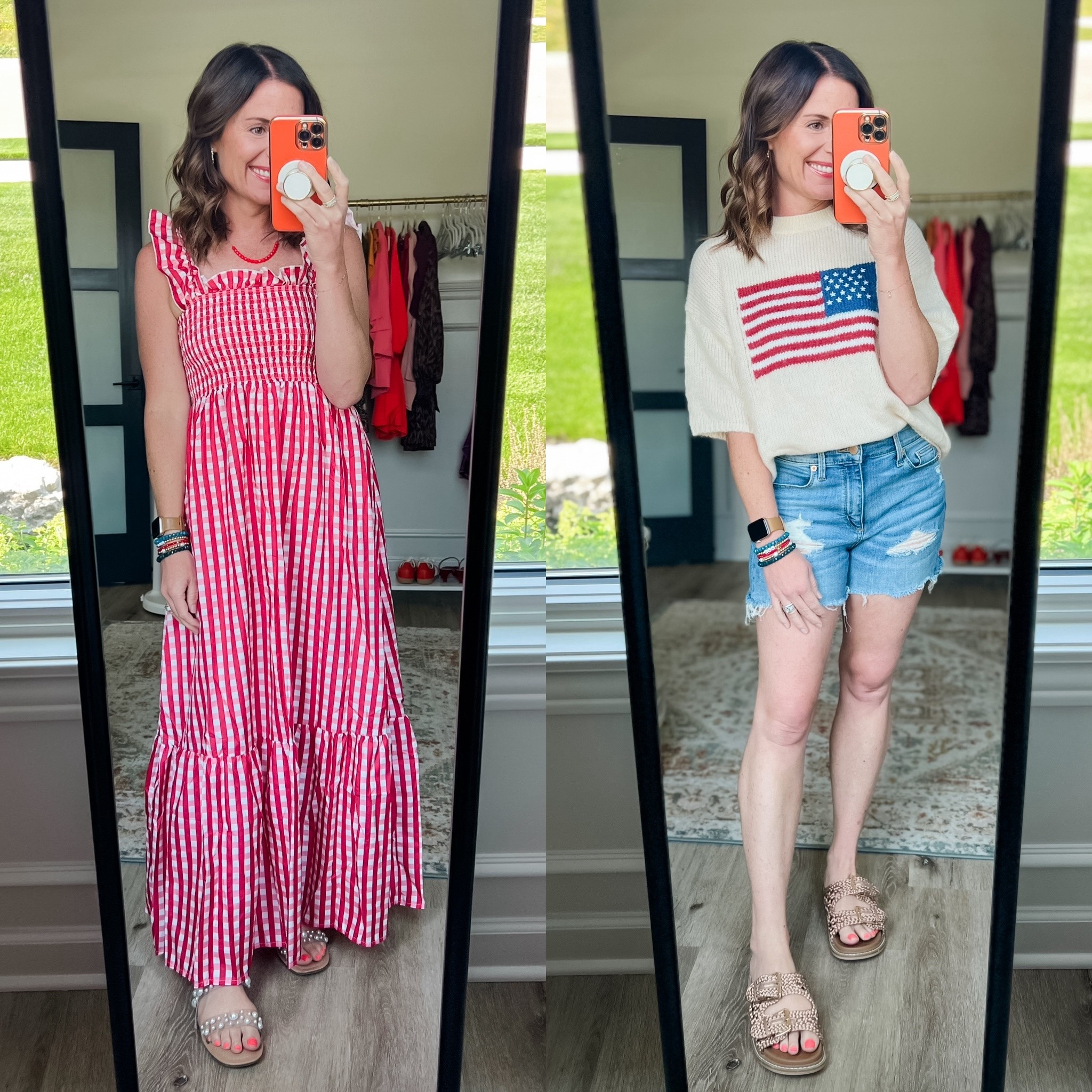 4th of July outfit inspiration.  

Dress is cool ☀️❄️
Wearing size small. 

Sweater is cream.  Wearing size small.  Oversized fit.  

bracelets are from centered jewelry   

#LTKFindsUnder50 #LTKStyleTip #LTKPetite