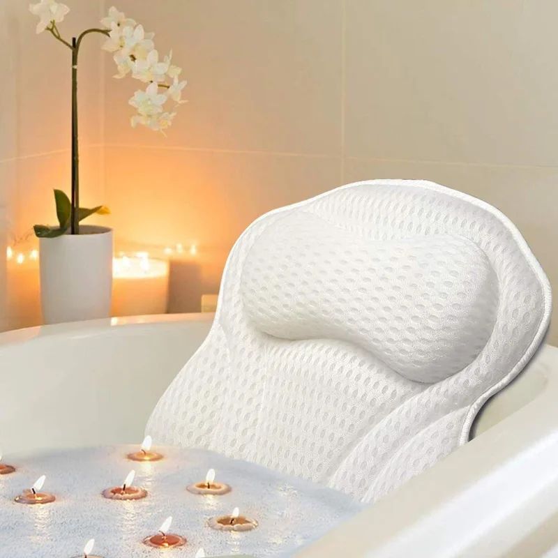 Premium Bath Pillow, Quick-Drying 4D Air Mesh Bathtub Spa Pillow, 6 Non Slip Suction Cups, Soft A... | Wayfair North America