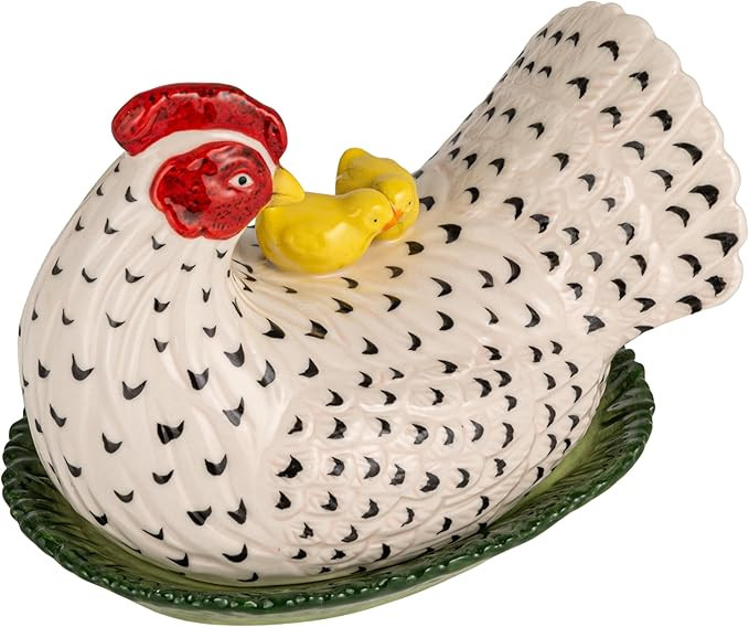 Creative Co-Op Stoneware Vintage Reproduction Hen Shaped Butter Dish, Multicolor | Amazon (US)