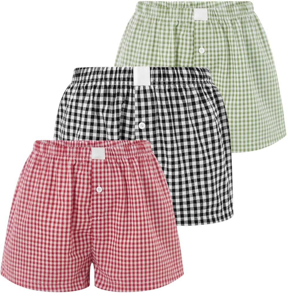 Womens Y2k Plaid Shorts Women Cute Lounge Pajama Boxer Shorts Checkered Sleep Shorts Gingham PJ S... | Amazon (US)