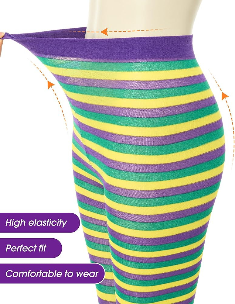 Syhood Mardi Gras Women's Opaque Tights L/XL 80d Nylon Microfiber Stockings Footed Pantyhose | Amazon (US)