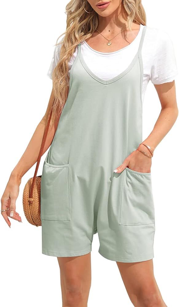 Women's Summer Casual Sleeveless Rompers Loose Fit Spaghetti Strap Shorts Jumpsuit Beach Cover Up... | Amazon (US)