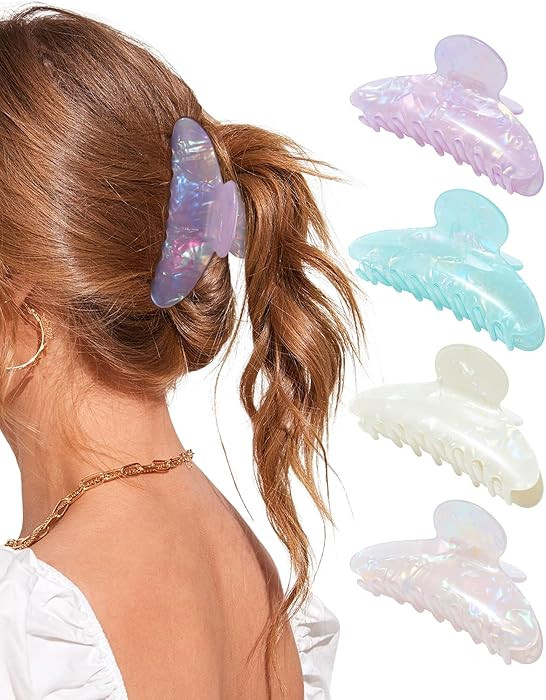 Lourny Acrylic Hair Clips for Women, 4.1 Inch Large Claw Clips for Thin Thick Hair Lightweight 4 ... | Amazon (US)
