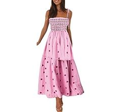 Womens Boho Long Summer Dresses Casual Beach Vacation Sun Dress Spaghetti Strap Flowy Embroidered... | Amazon (US)