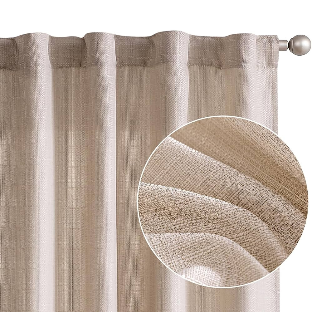 jinchan Curtains for Living Room Linen Textured Curtains 90 Inches Long Farmhouse Country Curtain... | Amazon (US)