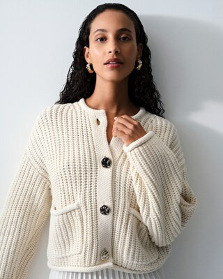 F&F Gold Button Chunky Cardigan in Cream | Tesco F&F