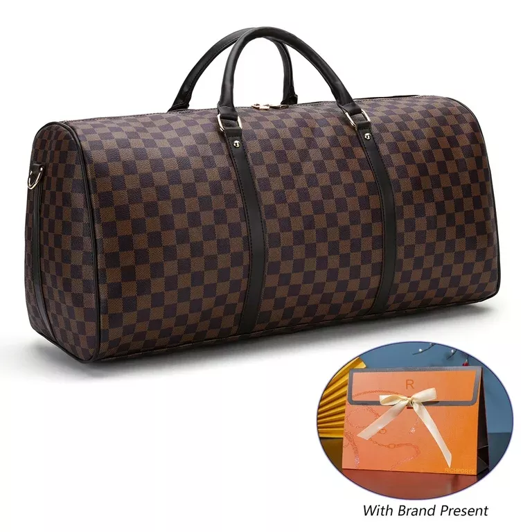 RICHPORTS Checkered Travel PU Leather Oversized Weekender Duffel Bag  Overnight Handbag Gym Bag for Large 