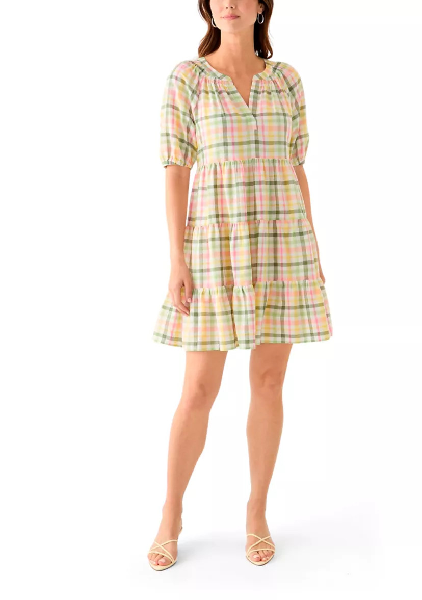 Women's Multi Plaid Printed Peasant Dress | Belk