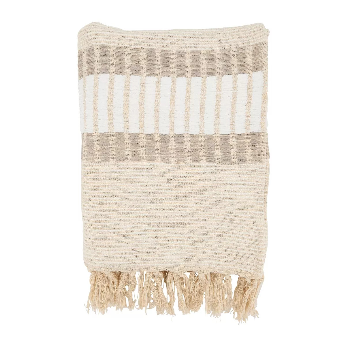 50"x60" Textured Treasures Woven Striped with Fringe Throw Blanket Natural - Saro Lifestyle: Cozy... | Target