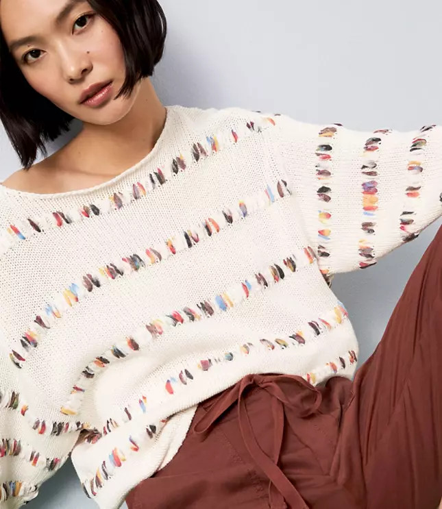 Lou & Grey Rainbowstitch Cropped Sweater | LOFT | LOFT