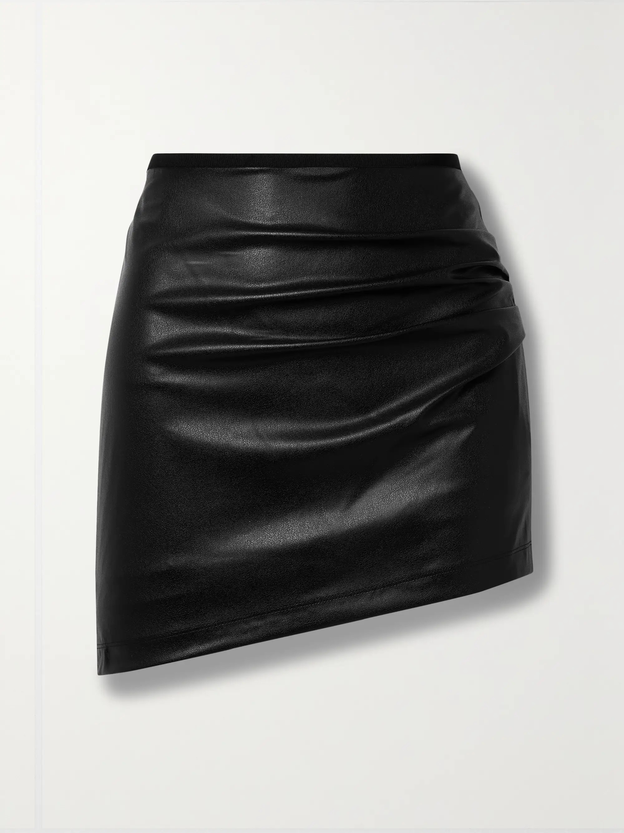 Asymmetric ruched faux leather mini skirt | NET-A-PORTER (US)