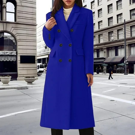 YOUSNH Women s Fashion Casual Long Double Solid Woolen Coat with Pockets Woolen Coat Womens Jacket Blue XXXXL | Walmart (US)