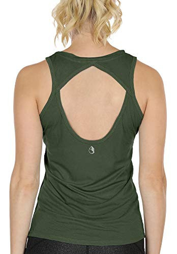 icyzone Open Back Yoga Tops for Women - Activewear Workout Clothes Exercise Fitness Tank Tops Gym Shirts(S,Green) | Amazon (US)