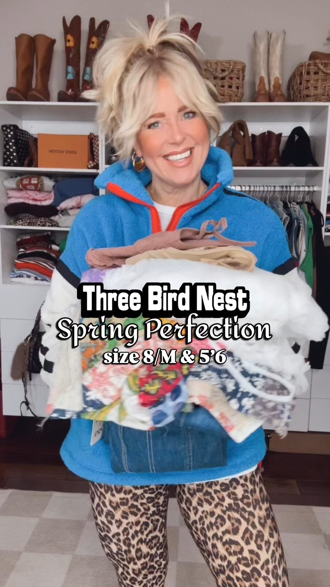 Wearing a medium in everything. The printed jeans run small and I needed a large in them. A lot of this is on sale and if not SAVE with my code MANDIE20MAULDIN. 