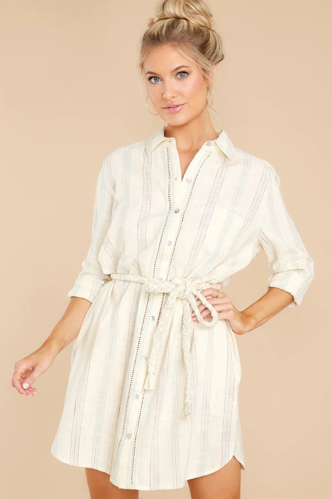 Down For Anything Cream Multi Stripe Button Up Dress | Red Dress 