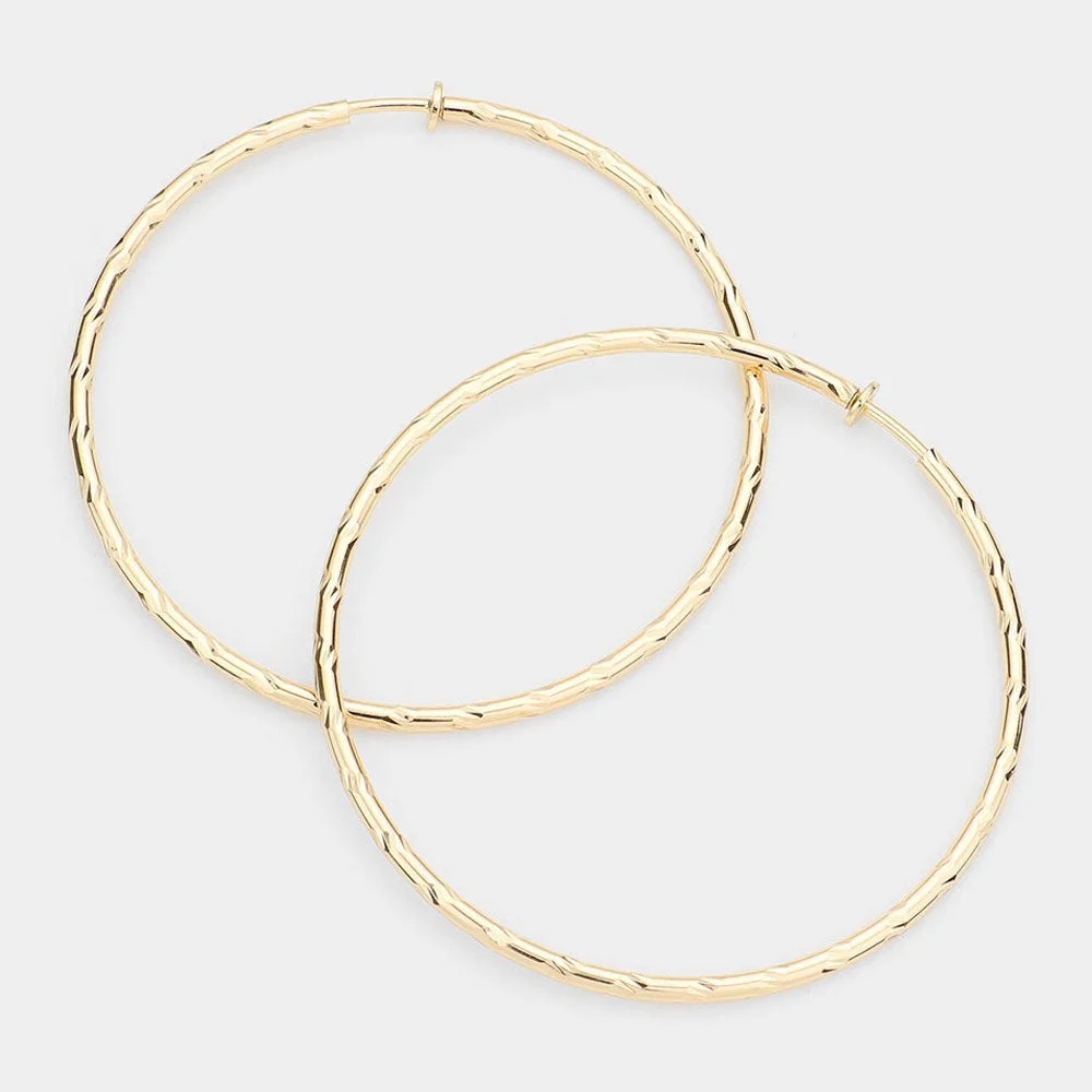 Clip on 3 1/4" large shiny gold cut spring back hoop earrings - Walmart.com | Walmart (US)