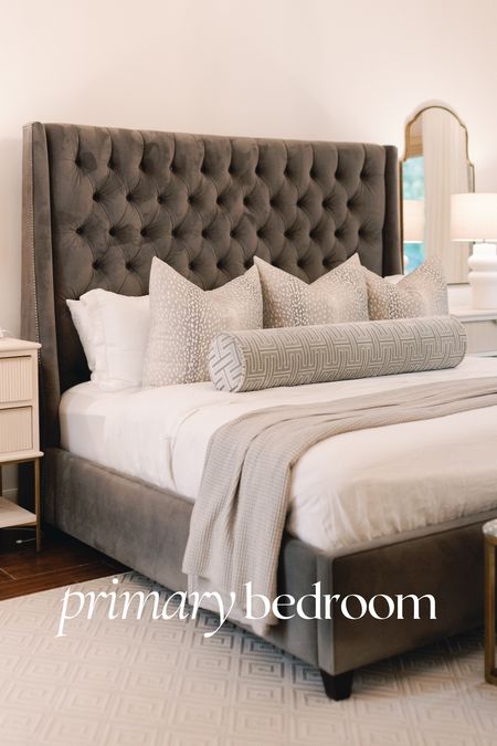 Sharing our primary bedroom update! We used classic pieces to fit our more traditional design style and I love it!

Rug: custom
Art: DeAnn Designs
Foot Stools: custom

primary bedroom, master bedroom, master bed, king bed, arhaus, gabby, little design co, bed pillows, bedding, side tables, bedroom inspo 

#LTKhome