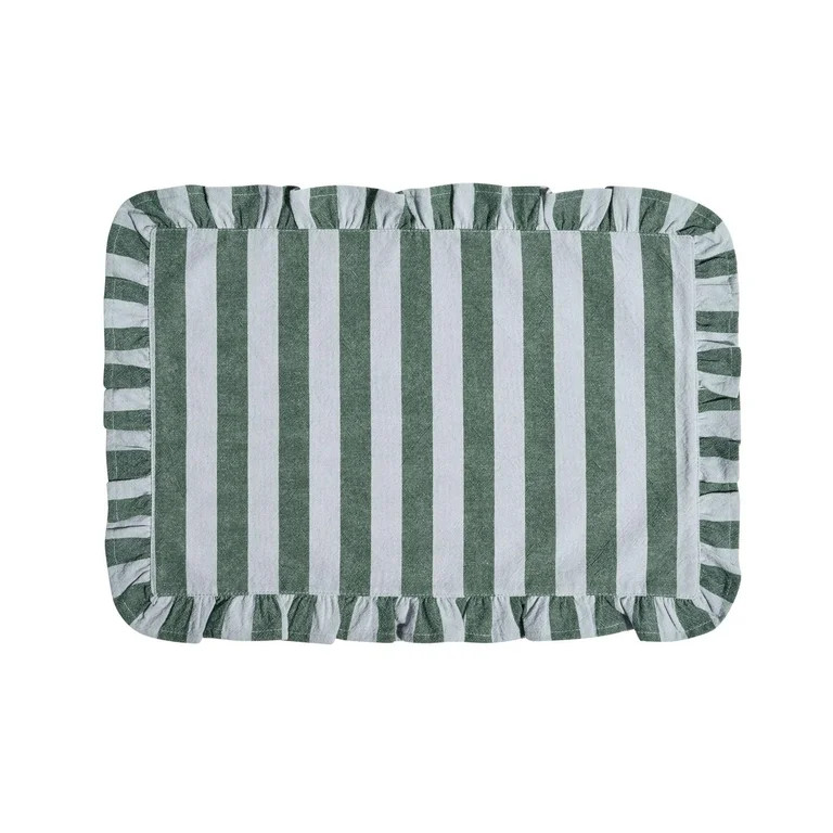 Beautiful Home By Drew Barrymore Ruffle Stripe Fabric Placemat, Cornflower Blue/Thyme Green, 20"W... | Walmart (US)