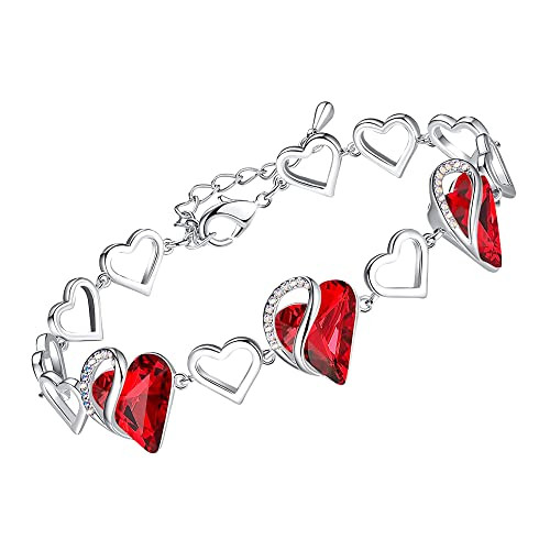 Leafael Infinity Love Heart Link Bracelets, January & July Birthstone Crystal Bracelet for Women, Silver Tone Jewelry Gifts for Her, Siam Ruby Red, 7-inch Chain and 2-inch Extender | Amazon (US)